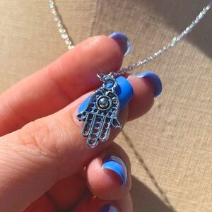 Silver Hamsa Hand Pendant Necklace